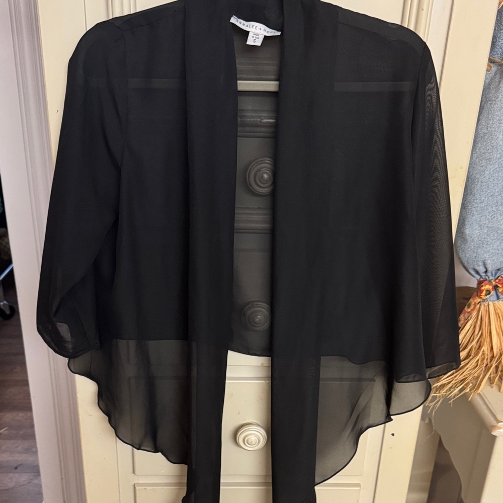Annalee + Hope Black Sheer Open-Front Blazer